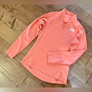 Woman’s The North Face Orange Polyester Athletic 1/4 side zip Pullover Sz S/P